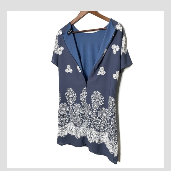 Lulus Riverside State Blue Floral Print Shift Dress Short Sleeve Mini Length - Picture 4 of 16